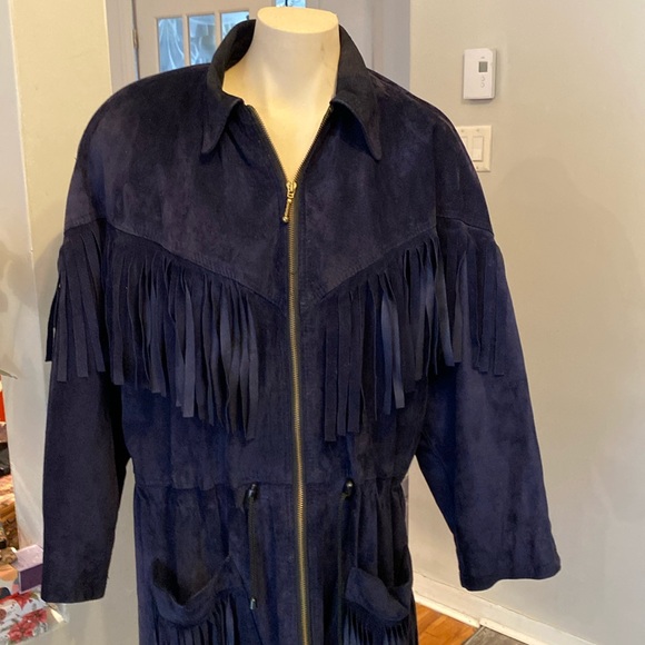 Vintage leather suede fringe jacket size M - Picture 3 of 17